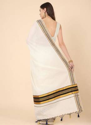 off white zari cotton kasavu saree with blouse 3