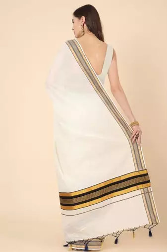 off white zari cotton kasavu saree with blouse