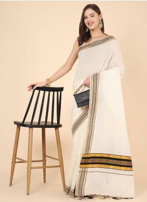 off white zari cotton kasavu saree with blouse 4