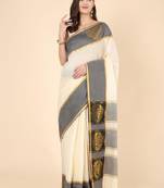 white jaali pure cotton kasavu saree with blouse piece