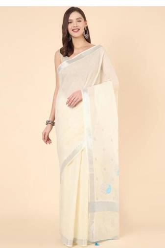 off white zari pure cotton kasavu saree for onam