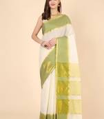 off white zari pure cotton kasavu saree for mehendi function
