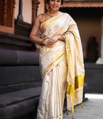 off white zari woven border pure cotton kasavu saree with blouse