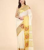 off white zari work pure cotton kasavu saree without blouse