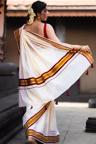 off white zari pure cotton kasavu saree with traditional zari border
