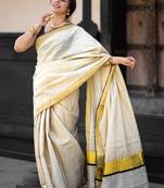 off white pure cotton kasavu saree with zari work