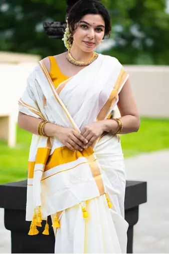 off white zari pure cotton kasavu saree for wedding