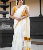 off white zari pure cotton kasavu saree for wedding