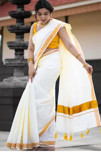 off white zari pure cotton kasavu saree for wedding
