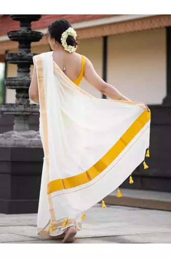 off white zari pure cotton kasavu saree for wedding