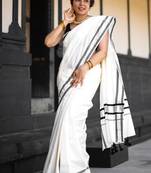 off white pure cotton kasavu saree with gold zari work