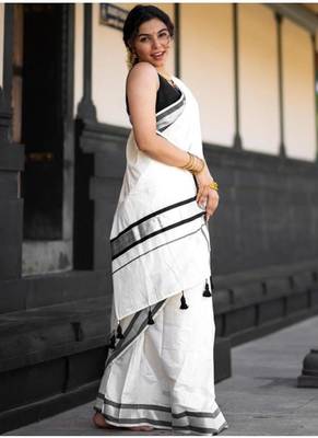 off white pure cotton kasavu saree with gold zari work 2
