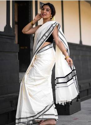 off white pure cotton kasavu saree with gold zari work 3