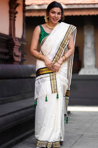 off white pure tissue kasavu saree with blouse piece