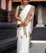 off white pure tissue kasavu saree with blouse piece
