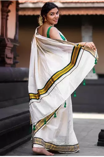 off white pure tissue kasavu saree with blouse piece