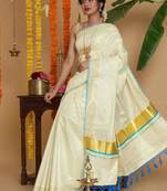 off white zari organza kasavu saree with blouse