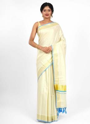 off white zari organza kasavu saree with blouse 2