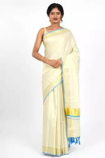 off white zari organza kasavu saree with blouse