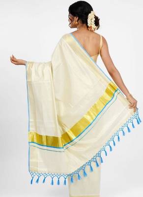 off white zari organza kasavu saree with blouse 3