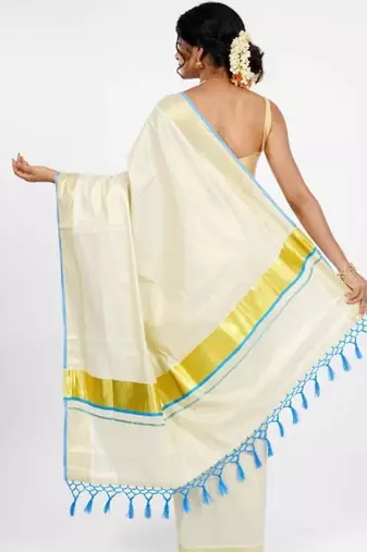 off white zari organza kasavu saree with blouse