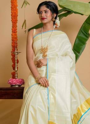 off white zari organza kasavu saree with blouse 4