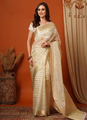 white zari cotton blend kasavu saree with blouse 1