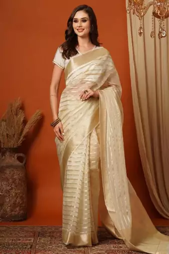 white zari cotton blend kasavu saree with blouse