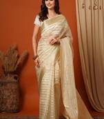 white zari cotton blend kasavu saree with blouse