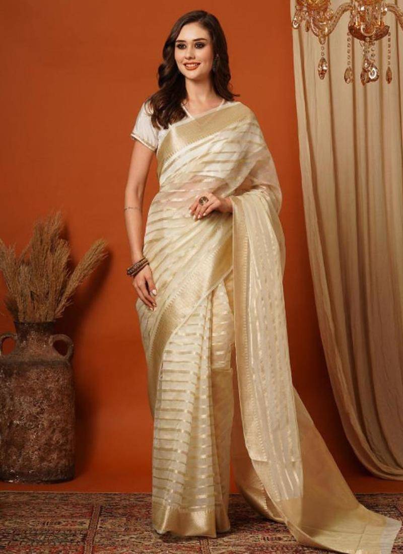 white zari cotton blend kasavu saree with blouse