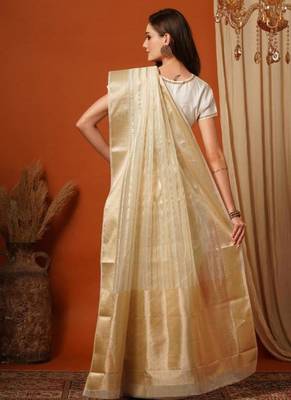 white zari cotton blend kasavu saree with blouse 3
