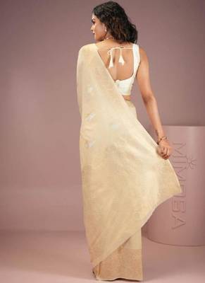 green woven zari kasavu saree pure georgette with blouse piece 2