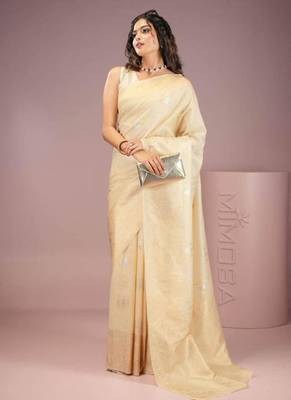 green woven zari kasavu saree pure georgette with blouse piece 3