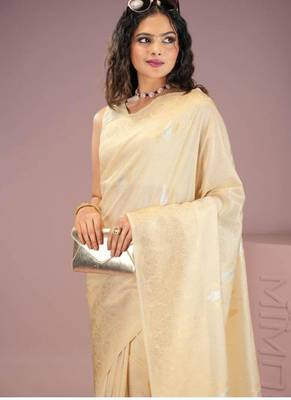 green woven zari kasavu saree pure georgette with blouse piece 4