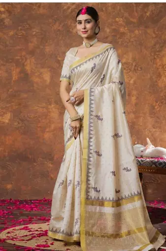 cream zari pure cotton kasavu saree with blouse