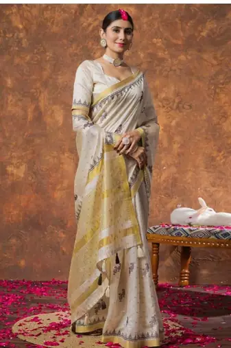 cream zari pure cotton kasavu saree with blouse