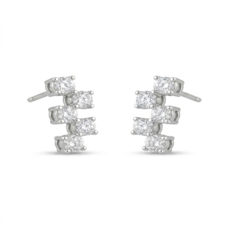925 sterling silver Minimal Diamond Ear Climber Earrings