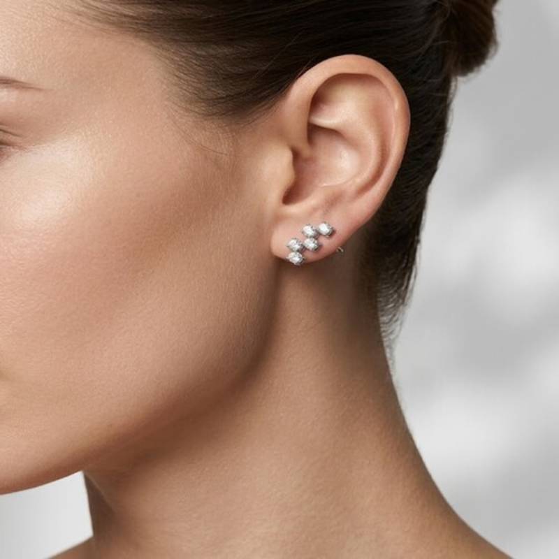 925 sterling silver Minimal Diamond Ear Climber Earrings