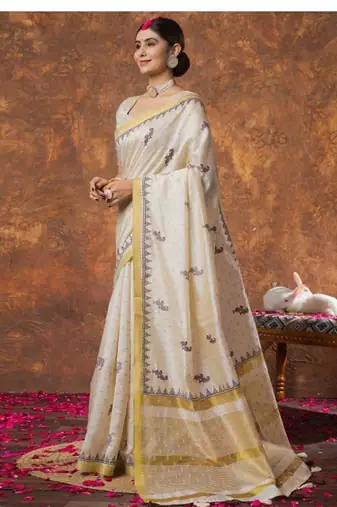 cream zari pure cotton kasavu saree with blouse