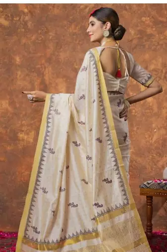 cream zari pure cotton kasavu saree with blouse