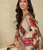 beige printed silk cotton kasavu saree with blouse