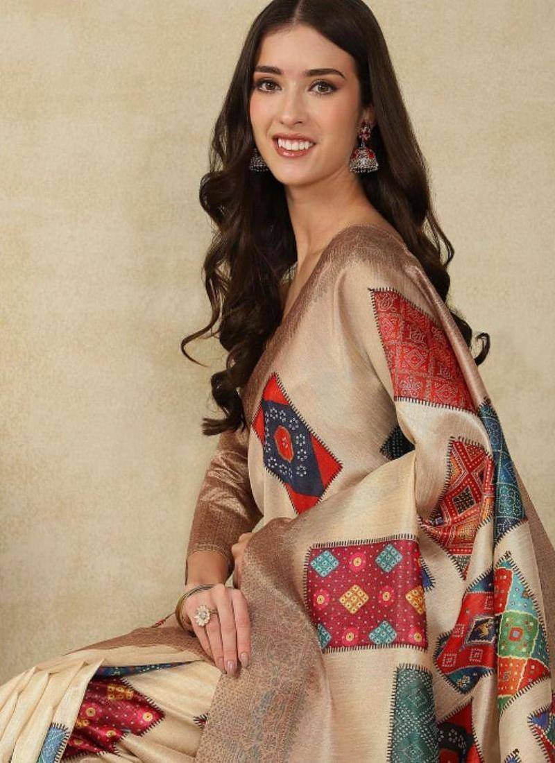 beige printed silk cotton kasavu saree with blouse