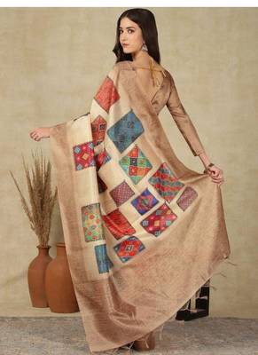 beige printed silk cotton kasavu saree with blouse 4