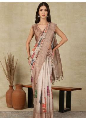 brown zari silk cotton kasavu saree with blouse 1