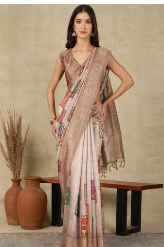 brown zari silk cotton kasavu saree with blouse