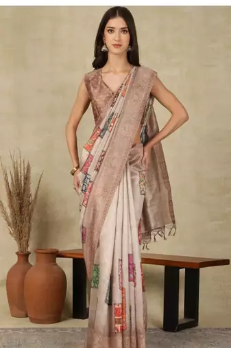 brown zari silk cotton kasavu saree with blouse