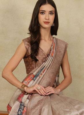 brown zari silk cotton kasavu saree with blouse 4