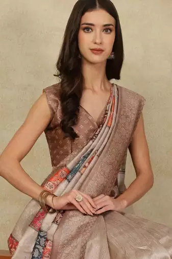 brown zari silk cotton kasavu saree with blouse