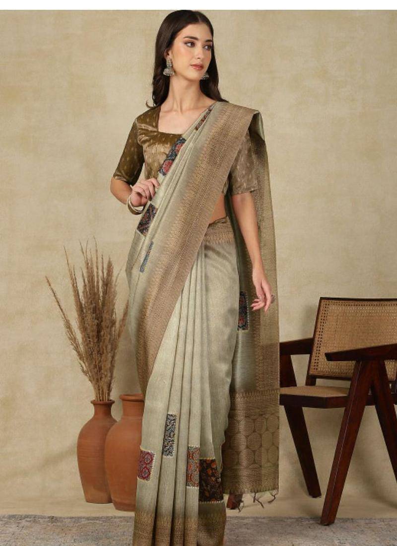 beige woven design silk cotton kasavu saree with blouse