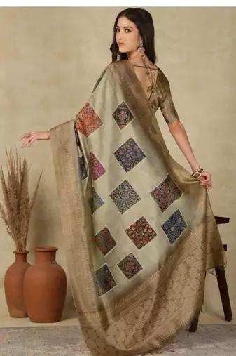 beige woven design silk cotton kasavu saree with blouse
